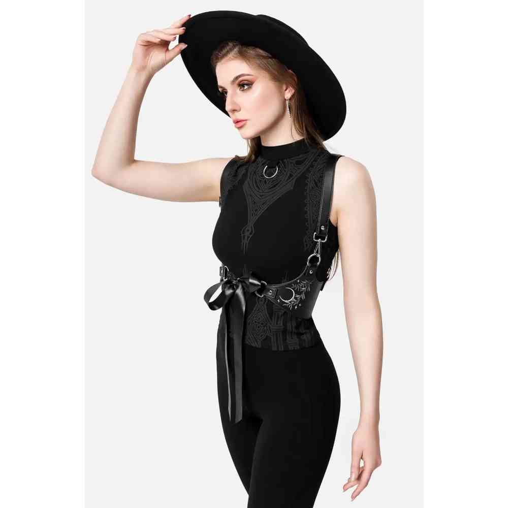 Restyle - Sinful Spires ORing Haut sans manches - Noir